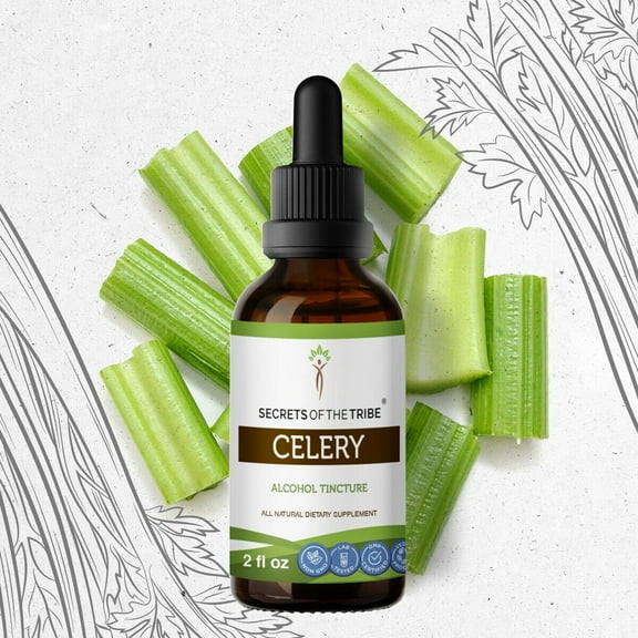 Secrets Of The Tribe Celery Tincture Dietary Supplement, Natural Herbal Extract for Digestive Support, Celery (Apium graveolens) Dried Fruit and Seed, Alcohol Extract, Drops 2 oz