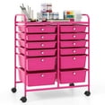 thumbnail image 1 of Costway 12-Drawer Rolling Storage Cart with 2 Sizes Plastic Drawers Hot Pink, 1 of 10