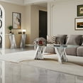 thumbnail image 2 of 51" Glass Coffee Table with Rectangular Tempered Glass Top & Flash-Shaped Irregular Stainless Steel Base, Central Table, Cocktail Table, Tea Table for Living Room, Office., 2 of 6