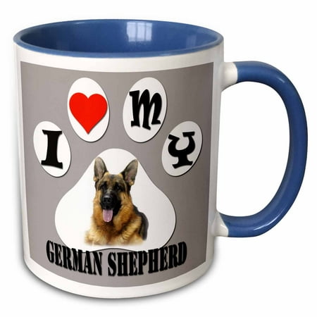3dRose I love my German Shepherd. The smartest dog. Best friend. - Two Tone Blue Mug, (Best Friend In German)