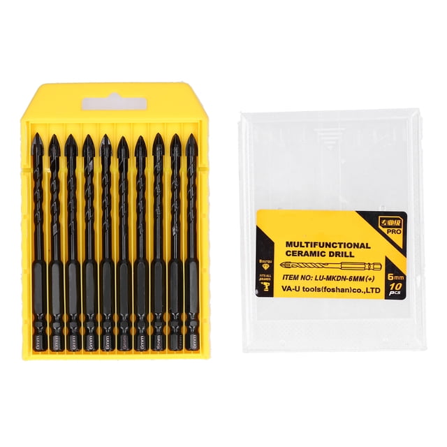 10 brocas negras con punta de lanza en ángulo cruzado y mango hexagonal para hormigón, cerámica, azulejos, ladrillos, vidrio, plástico y madera