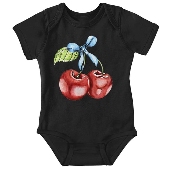 Coquette Watercolor Cherries with Bow Romper Boys or Girls Infant Baby Brisco Brands NB