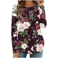 thumbnail image 2 of JTZGDY Western Shirts for Women Ethnic Floral Printed Long Sleeve Crew Neck Pullover Sweatshirts Loose Fit Casual Graphic Tunic Tshirt Tops Wine XL, 2 of 9