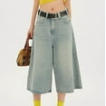 thumbnail image 5 of VNKIDY Women's Casual Pants Summer Solid Color Denim Bermuda Shorts High Waisted Capri Pants For Casual Daily Wear Leisure Jean Shorts, 5 of 6