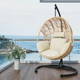 thumbnail image 5 of TQKVIPI Oversized Hanging Egg Chair Outdoor Indoor, Wicker Swing Egg Chair with Stand  Rain Cover UV Resistant Cushion 400lbs Capacity for Bedroom, Patio, Garden and Balcony (Beige-Regular), 5 of 12