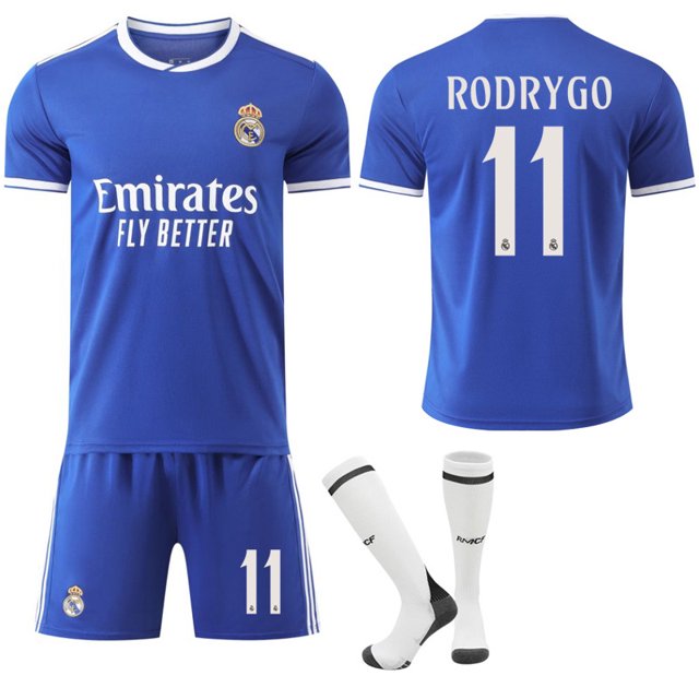 2025-2026 Real Madrid Away Shirt Blue Kids & Adult Football Shirt with Socks No.11 RODRYGO