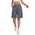 thumbnail image 2 of Women's Drawstring Pockets Cargo Elastic Waist Hiking Bermuda Shorts for Casual Summer Dark Gray L, 2 of 6