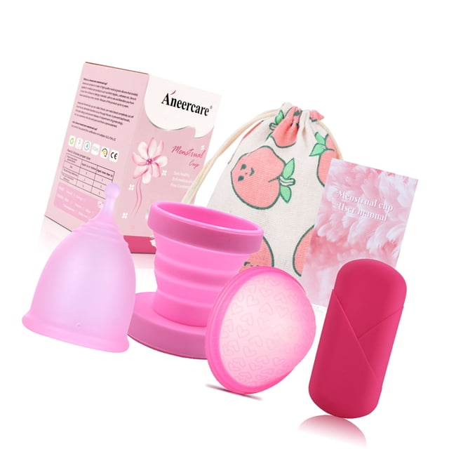 Copa menstrual de silicona para mujer, copa de limpieza plegable, disco menstrual, reutilizable, portátil, a prueba de fugas, color rosa, juego L 25 ml