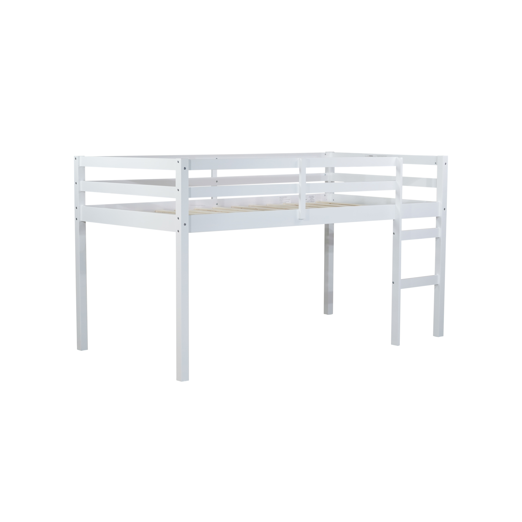 Leumius Twin Loft Bed with Ladder, Bed Platform of Strengthened Slats Solid Wooden Bed for Boys Girls White