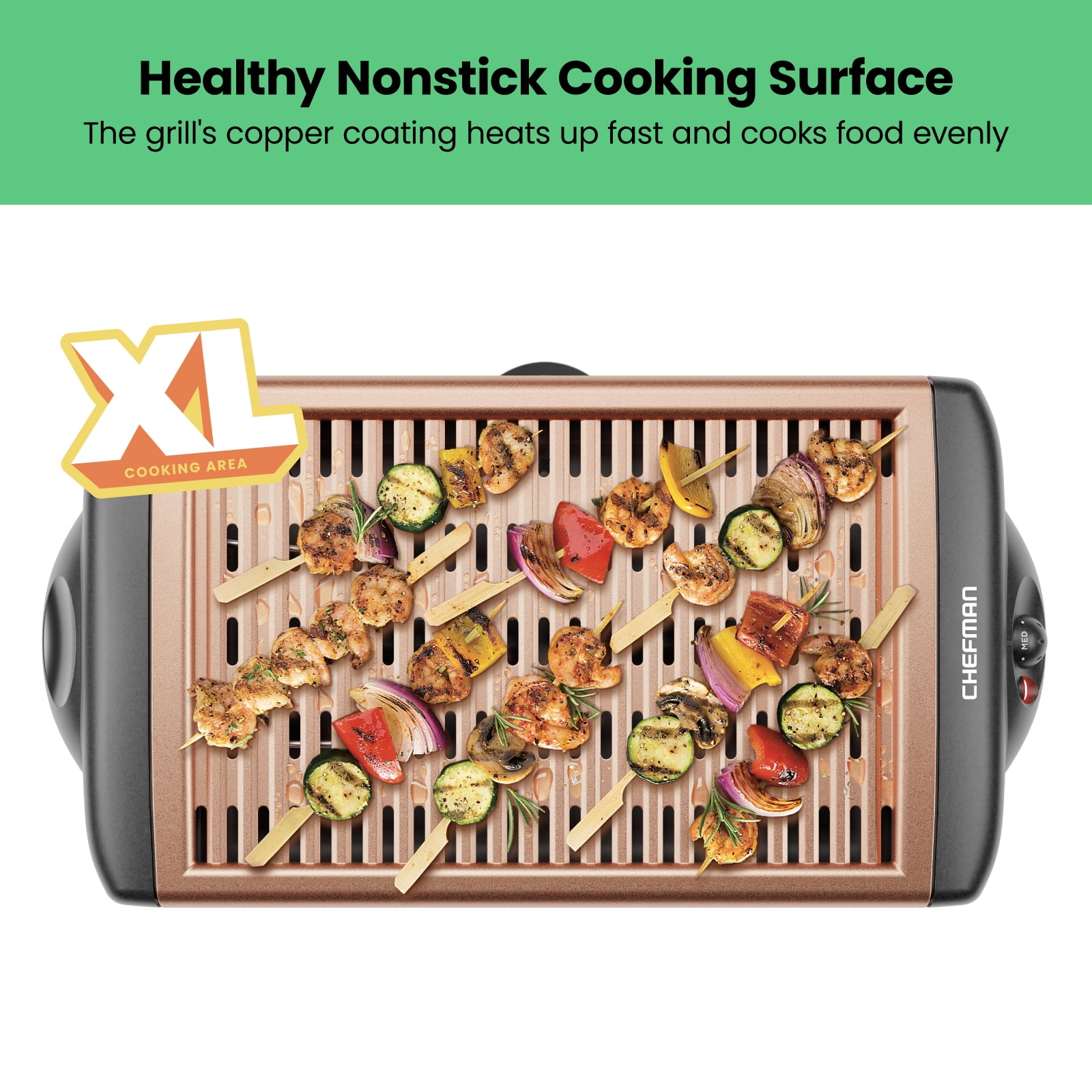 Chefman Smokeless Indoor Electric Grill, Adjustable Temperature Control, Dishwasher-Safe Parts