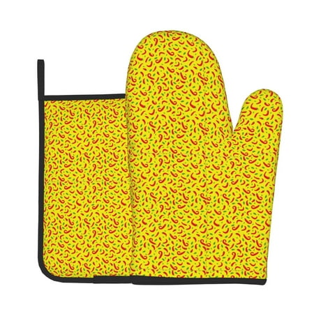 

KLL Red Hot Chilly Pattern Oven Mitts and Pot Holders 2pcs Sets for Kitchen Oven Mitt Heat Resistant 536°F Oven Gloves for Kitchen Cooking and Baking