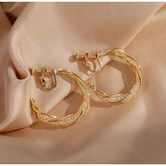 Clip on 1 1/2" silver or gold mesh open back hoop earrings