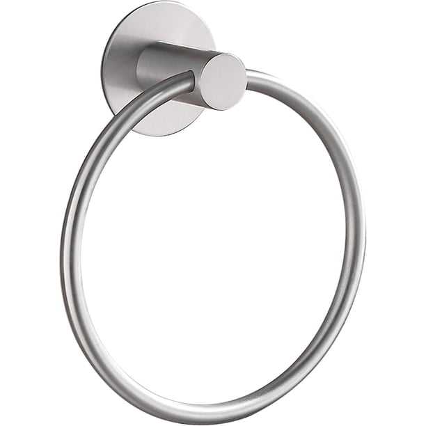 Elegante porta toallas de mano de acero inoxidable, adhesivo a prueba de óxido, montaje en pared para baños y cocinas, sin perforaciones, fácil instalación