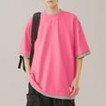 thumbnail image 2 of Iugvhana Men's Fake Two Crewneck Short Sleeve T-shirt Big and Tall Loose Fit Casual Summer T-Shirt Top Fallow Base Shirt Pink XXL, 2 of 5