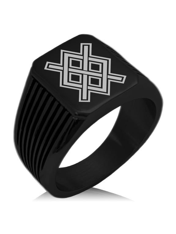 Stainless Steel Gungnir Rune Viking Norse Needle Stripe Pattern Biker Style Polished Ring