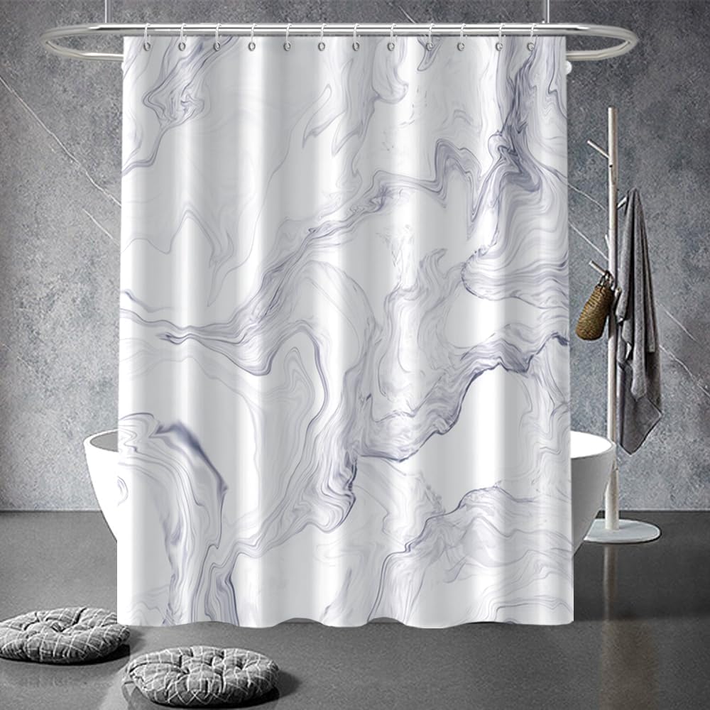 Grey and White Shower Curtain, Modern Abstract Liquid Marble Shower Curtain for Bathroom Waterproof Fabric Shower Curtain Set with Hooks, 72x72 Inch