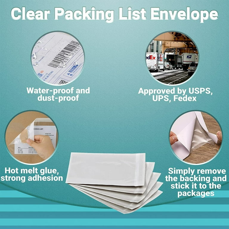 Clear Packing List Envelopes 4.5 x 5.5 Self Adhesive