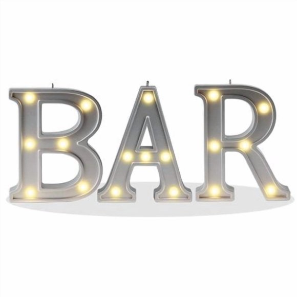 Panneau Décoratif Illuminé BAR (Couleur Argent 4.21 Pouces" de Haut) - Mots et Signes Éclairés pour Décoration Intérieure BAR - BAR