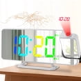 thumbnail image 2 of yeacher Modern LED Projection Alarm Clock with RGB Gradient, 180° Rotatable Display, Dual Alarms, Snooze Function, 6-Level Brightness, Mirror Finish, and Temperature Display - White (Battery Not, 2 of 7