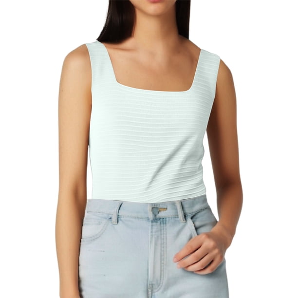 Camiseta sin mangas ajustada de color liso con cuello cuadrado para mujer - Camisola sexy sin espalda - Tejido de punto suave - Perfecta con vaqueros/faldas - Tallas S-XXL