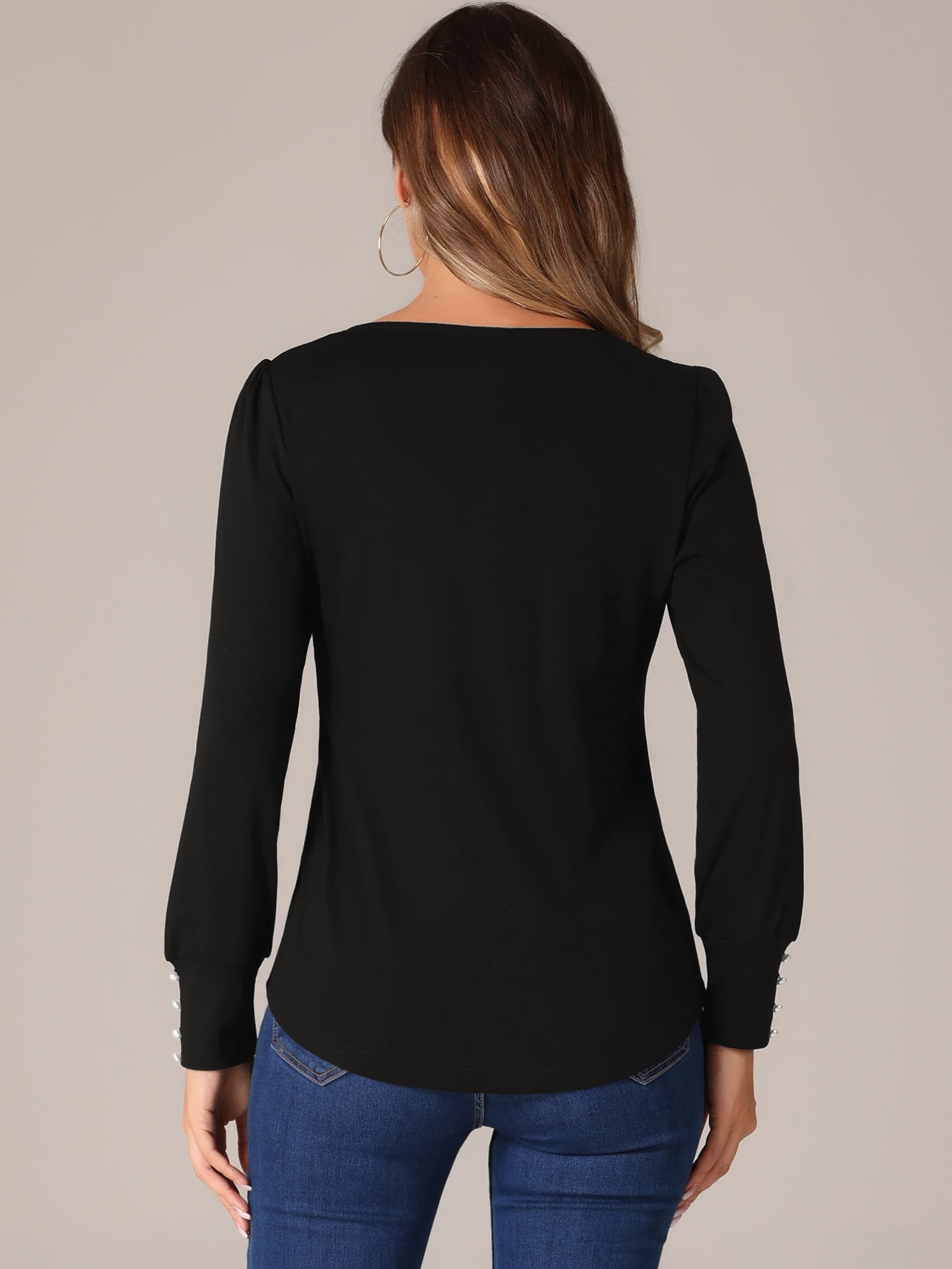 DARING DIVA Women's Long Sleeve Square Neck Loose Fit Casual Blouses XL Black