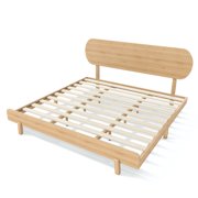 King Size Bamboo Platform Bed with Round Shape Headboard and Little Footboard, Solid Bamboo-made Bed Frame with Support Slats, Full/Queen/King Bed Frame for Bedroom, Guest Rooms, Dorms, Natural