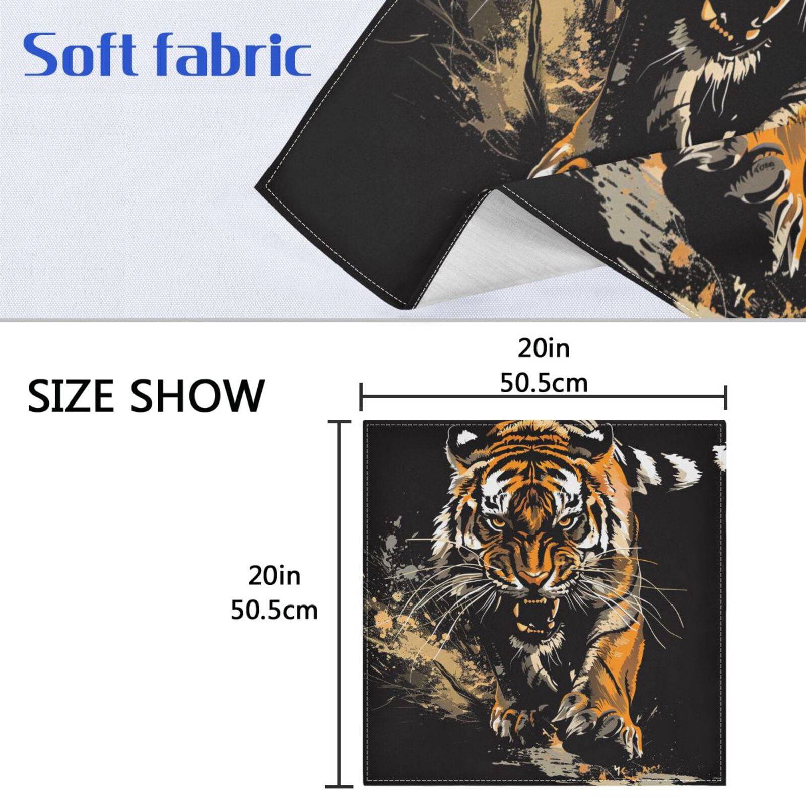 JSTEL Tiger Swooping Howling Cloth Napkins Set of 6, 20x20 Inch Washable and Reusable Napkin for Decoupage Dinner Party Everyday Use