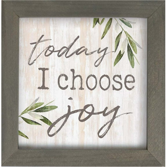 Today I Choose Joy Whitewash Greenery 7 x 7 Inch Pine Wood Framed Wall Art Plaque