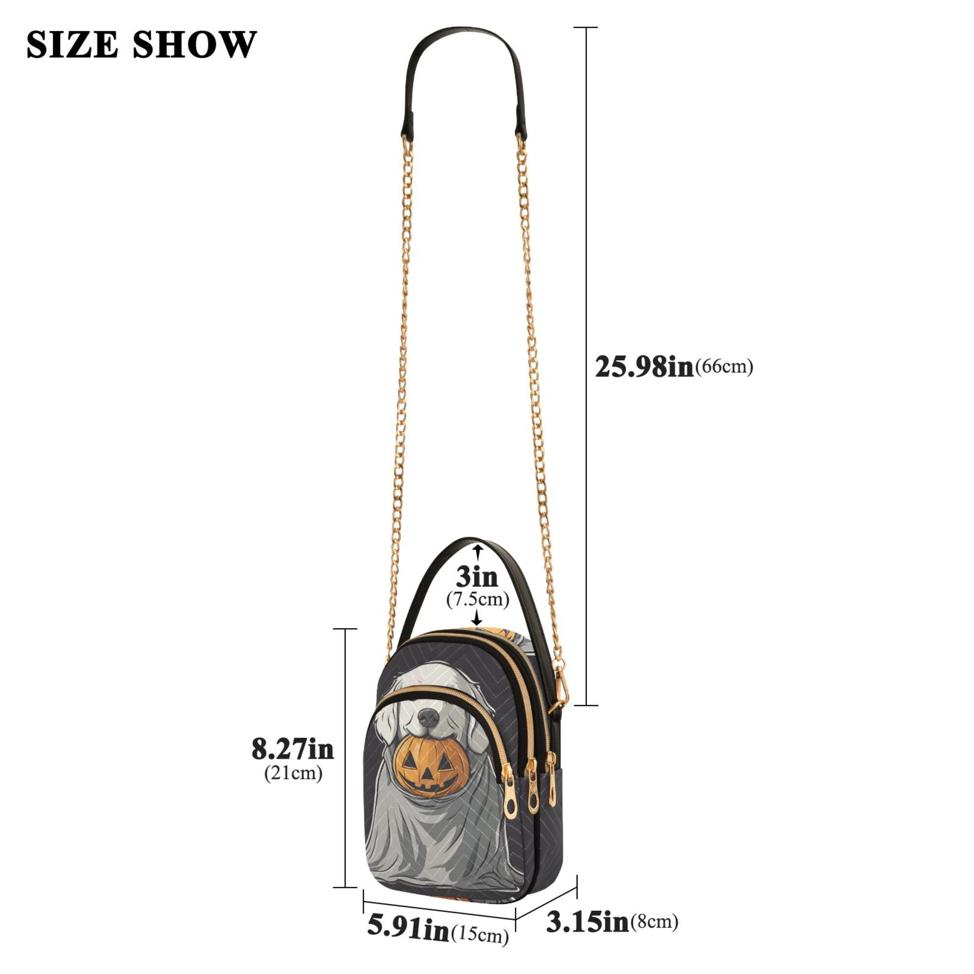 FORMRS Crossbody Bag for Women Quilted Travel Shoulder Cell Phone Purse with Chain Strap Handbag, White Halloween Dog