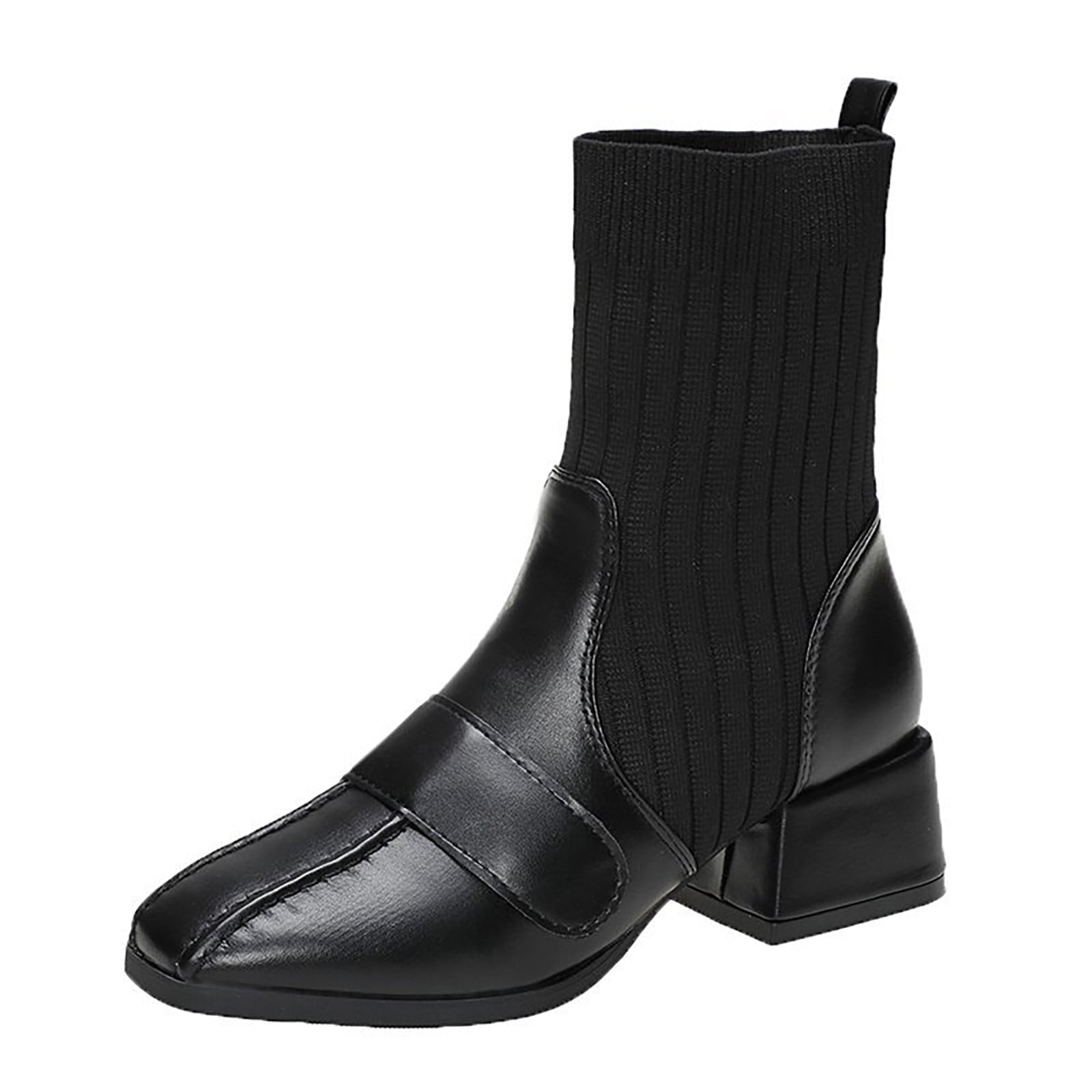 Sock style heeled ankle boots with lug soles deals
