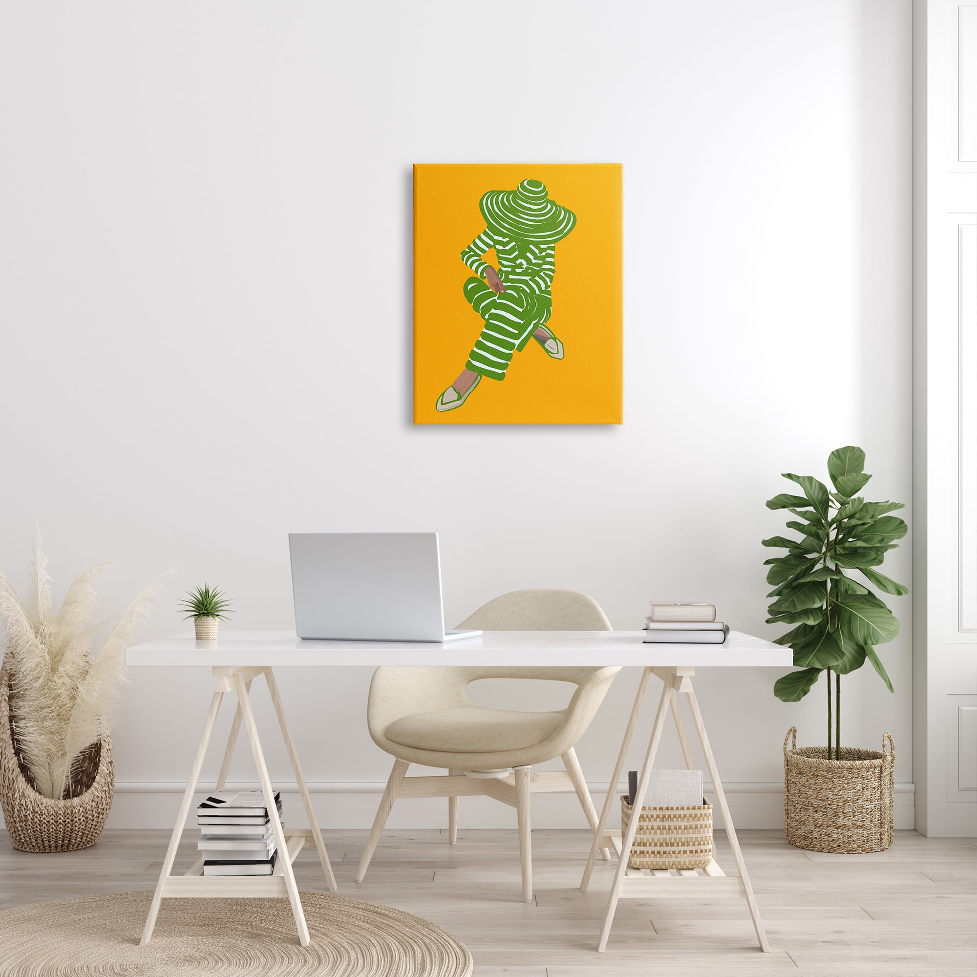 Stupell Industries Patterned Stripes Fashion Outfit Modern Woman Sitting Graphic Art Gallery Wrapped Canvas Print Wall Art, Design by Amelia Noyes