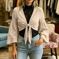 thumbnail image 6 of Cmfcve Women's Tie Front Crop Cardigans Long Bell Sleeve Cotton Linen Shrugs Casual Summer Beach Cover Ups, 6 of 7