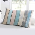 thumbnail image 5 of Blue Pink Cream Stripe Throw Pillow Cover 20 x 30 Inch Decorative Pillow Cover Farmhouse Vintage Wooden Lumbar Pillowcase Seasonal Rectangle Cushion Case for Couch Sofa Bed Living Room, 5 of 7