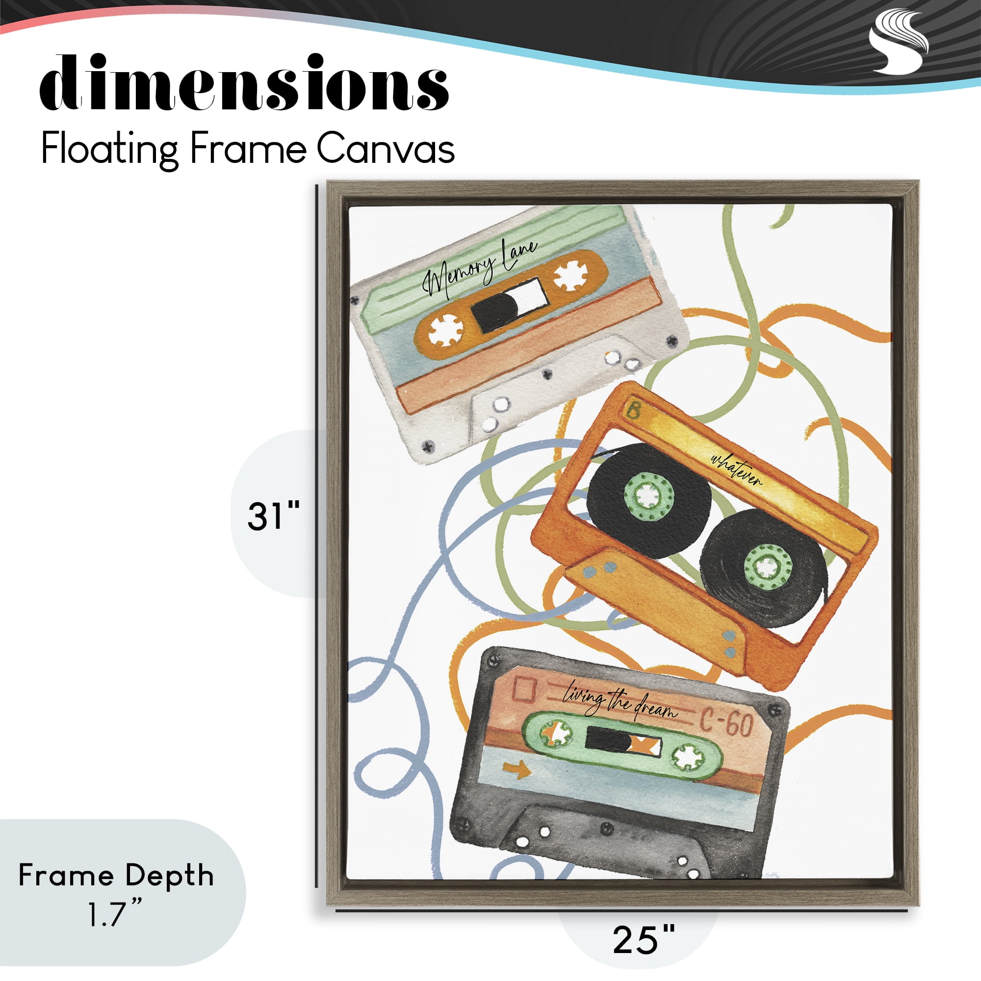 Stupell Industries Cassette Mix Tapes Trio Brown Framed Floater Canvas Wall Art, design by Elizabeth Medley