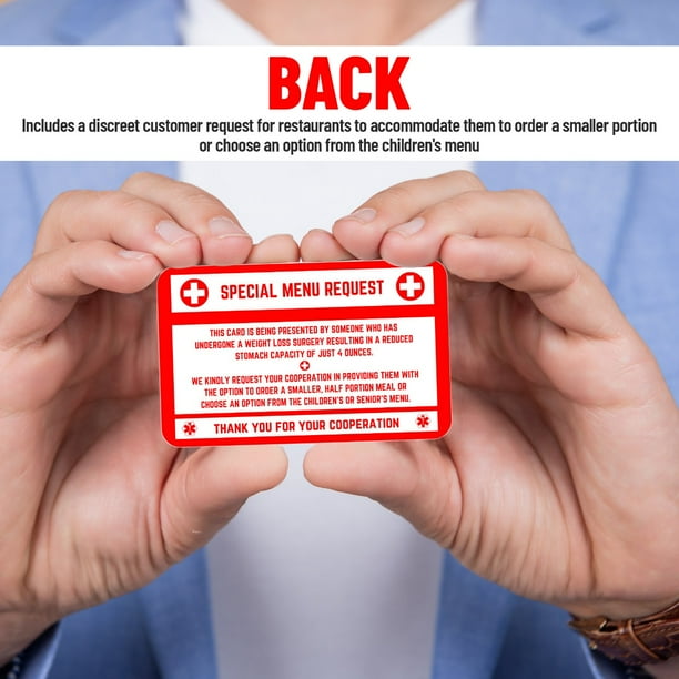 gastric sleeve id card Bariatric Patient Restaurant Special Menu Request 2.0 10 Pack Choose from our eye Gastric Bypass Medical Alert Bracelets