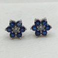thumbnail image 2 of 14K White Gold Plated Silver 2.00Ct Round Cut Blue Sapphire & Diamond Flower Women's Stud , Push Back Earrings, 2 of 4