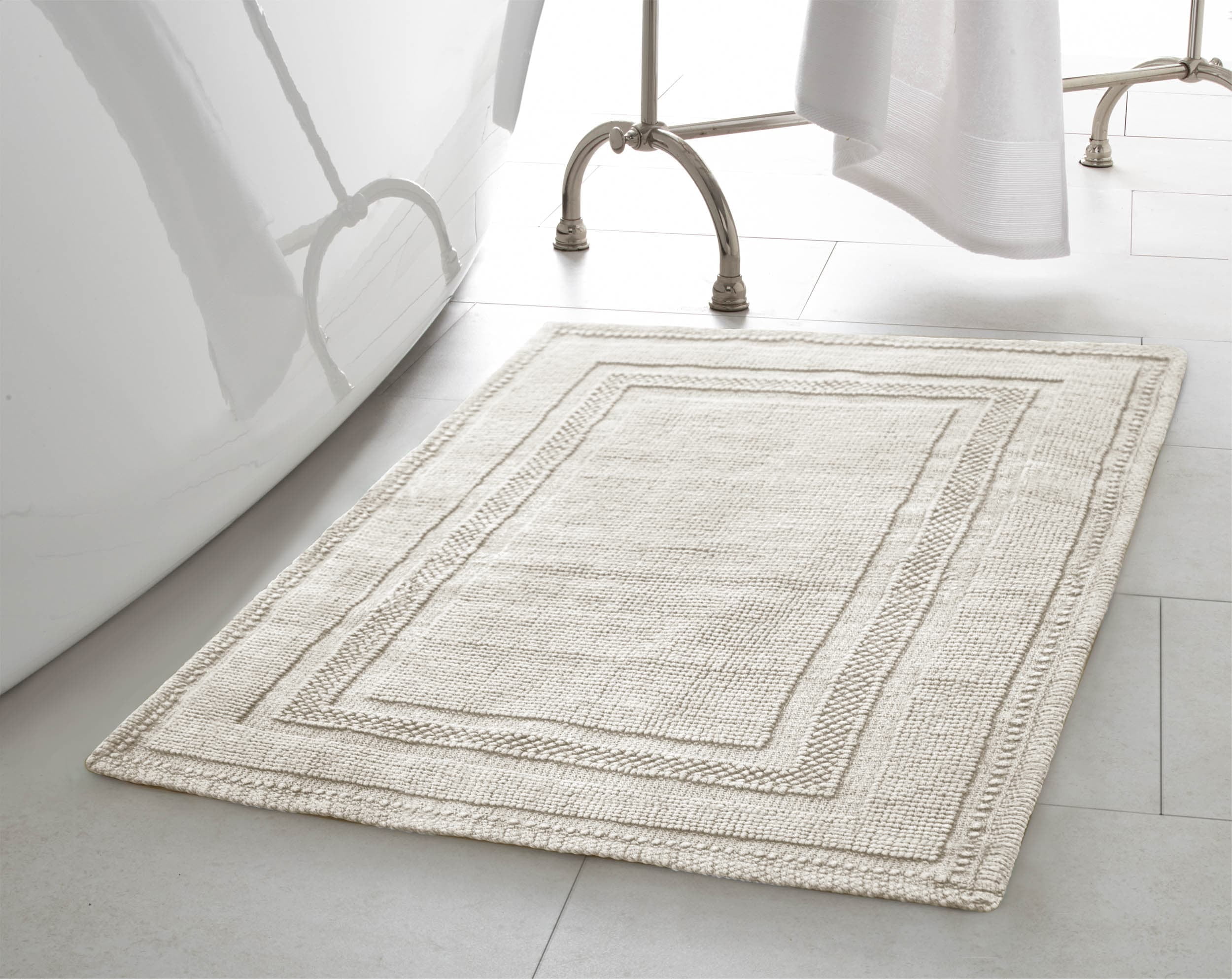 Jean Pierre Cotton Stonewash Racetrack 2-Piece Bath Rug Set, Lt Gray