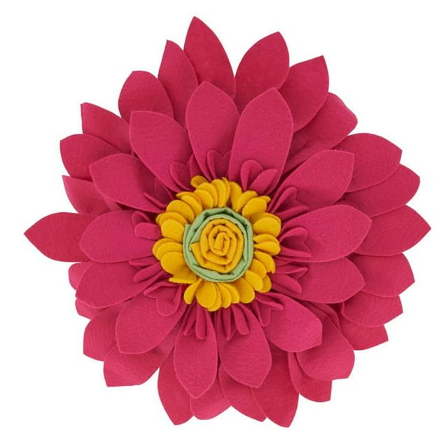 Saro FT123.FU13R 13 in. Felt Flower Round Throw Pillow with Poly Filling, Fuchsia