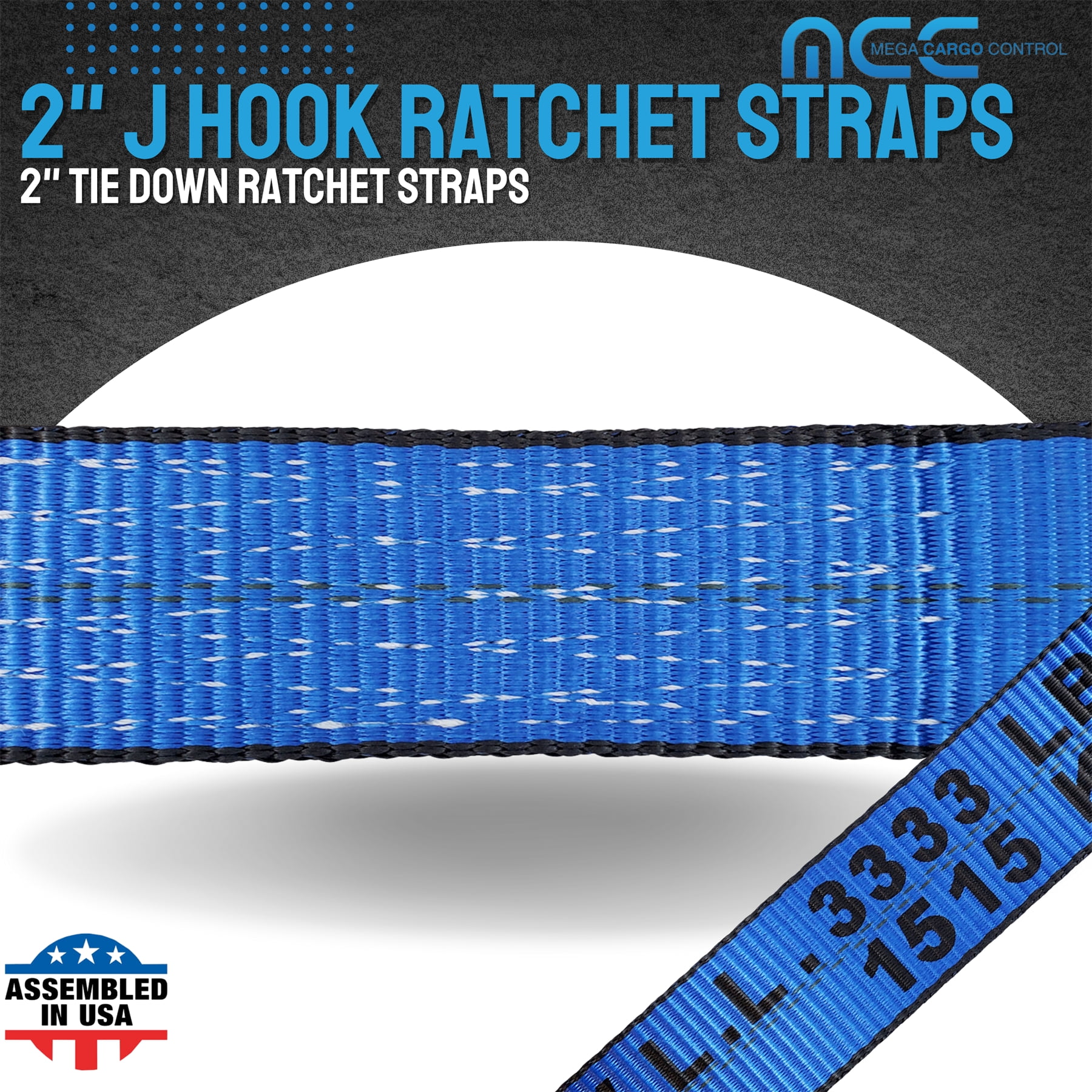 Mega Cargo Control USA Heavy Duty 2" x 60' Ratchet Strap J Hook Flatbed Truck Farm Tie Down 4 Pack