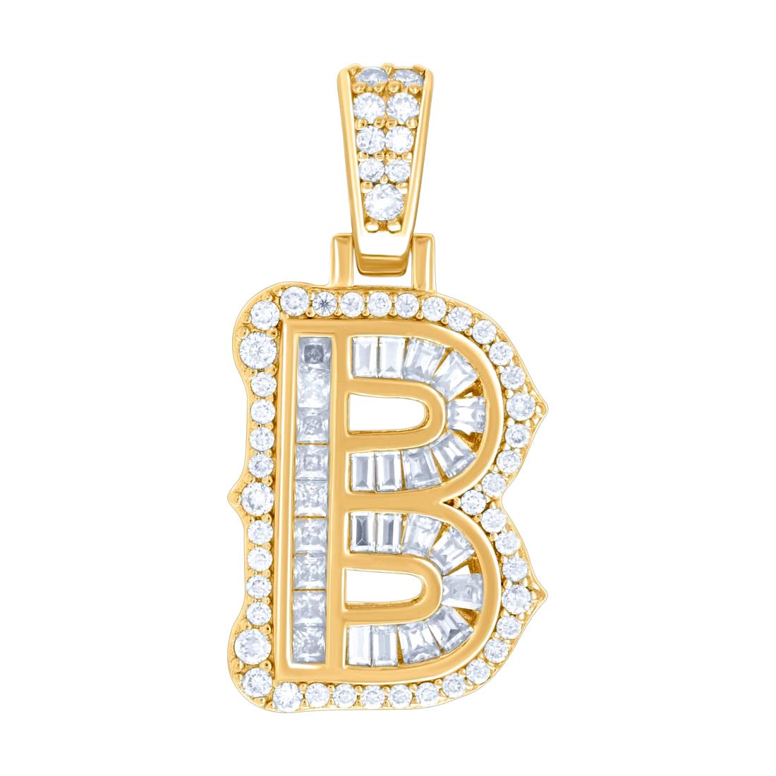 925 Sterling Silver Yellow-tone Unisex 0.42ct, 0.50ct Baguette Round Moissanite Letter Name Personalized Monogram Initia