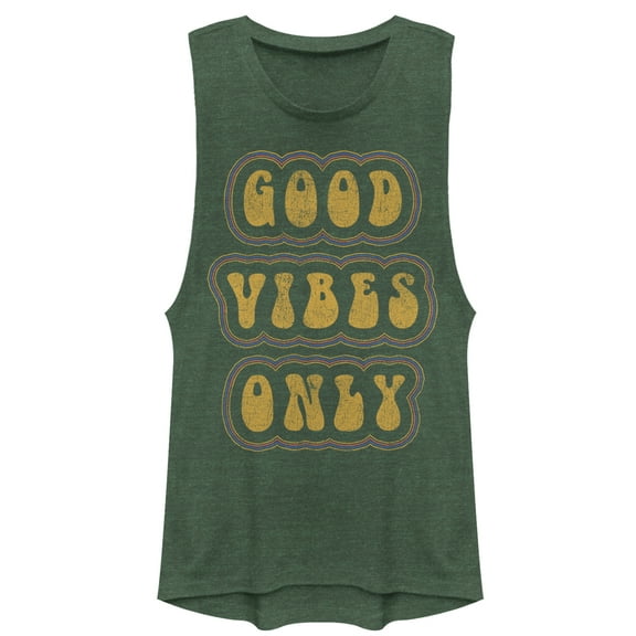 Junior's Lost Gods Good Vibes Only Retro Distressed  Festival Muscle Graphic T-Shirt