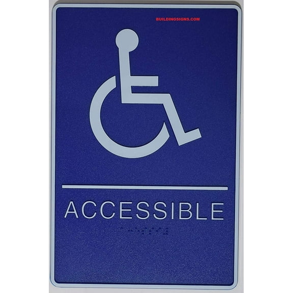 Braille Tactile Sign, Legend"(Handicapped) ACCESSIBLE" with Wheelchair/Handicapped Graphic Sign (Blue,6x9 Comes with Double Sided Tape)- The deep Blue line