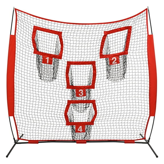 Red 4-Target Football Training Net - 7ft Tall Soccer Practice Goal with Ground Stakes for Accuracy & Passing Drills
