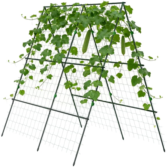 Outsunny Metal Tomato Cage with Net for Climbing Plants Vegetables, Green