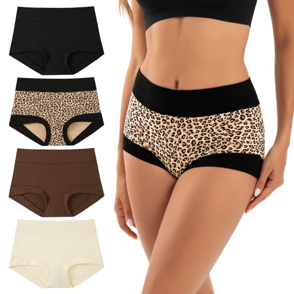 INNERSY Women's High-Waist Cotton Boxer Briefs 4-Pack - Comfortable Boyshort Underwear(L,Savanna)