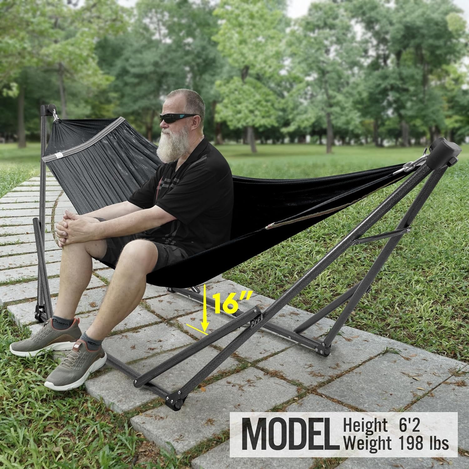 Tranquillo 600lb Capacity 2 Persons 2 Hammocks Included/Foldable Portable Hammocks with Stand, Tree Straps, Carry Bags for Garden Camping, Black