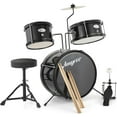 thumbnail image 3 of Senfot 3-Piece Drum Set, Wood & Metal, Bass Drum, 2 Toms, Cymbal, Sticks, Pedal & Stool, Beginner Kit, Black, 3 of 8