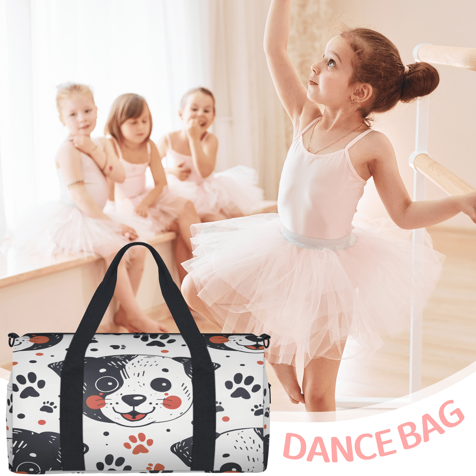 Herdesigns Funny Dog Gym Bag for Women, Duffle Bag for Travel Sport, Black Red Paw Lightweight Waterproof Carry on Weekender Dance Yoga Workout Bags
