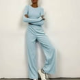 thumbnail image 3 of Scyoekwg Womens 2 Piece Sets Casual Sets Long Sleeve Tops Wide Leg Pants Fashion Matching Outfits Two Piece Set (Sky Blue,S), 3 of 6
