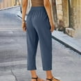 thumbnail image 4 of Karight Women Petite Linen Pants High Waisted Straight Leg Casual Cotton Trousers Elastic Waist Drawstring with Pockets, 4 of 7